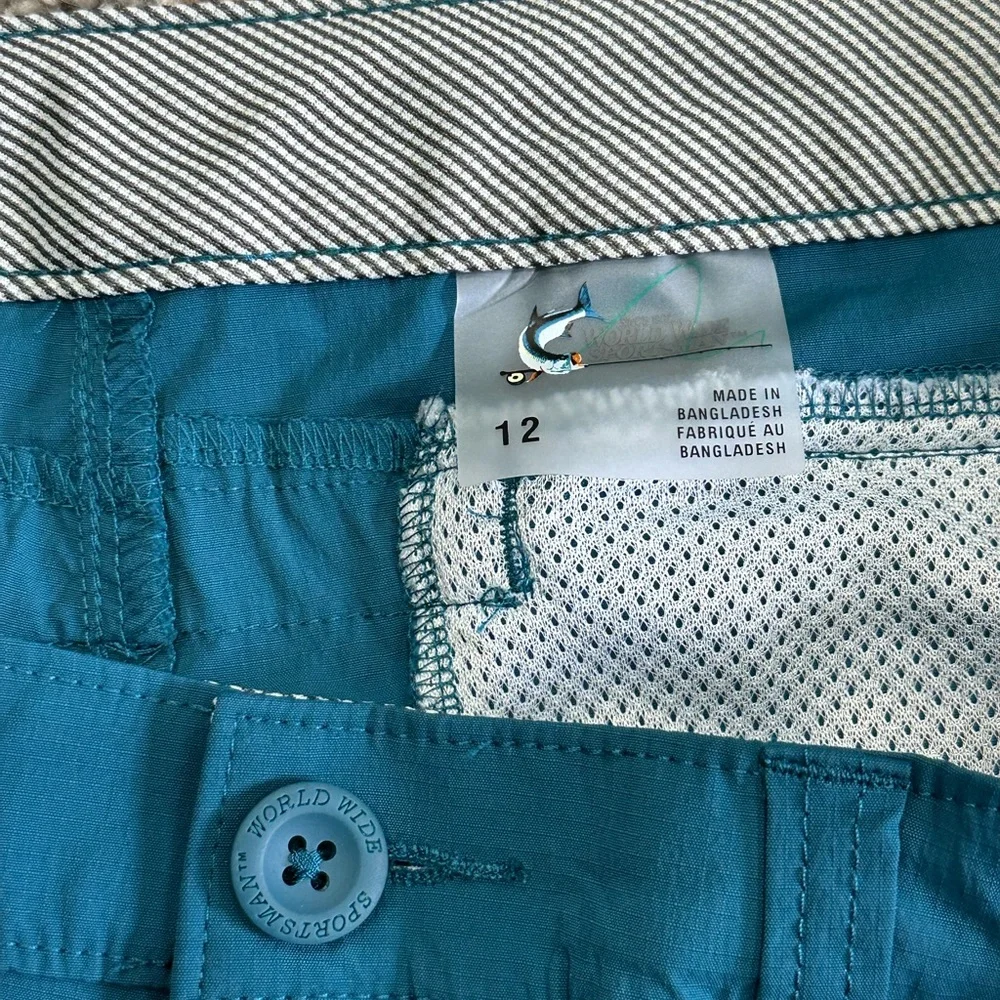 Women's World Wide Sportsman 12 Large Cargo Shorts Teal Aqua Khakis Chino Nylon - Picture 7 of 8